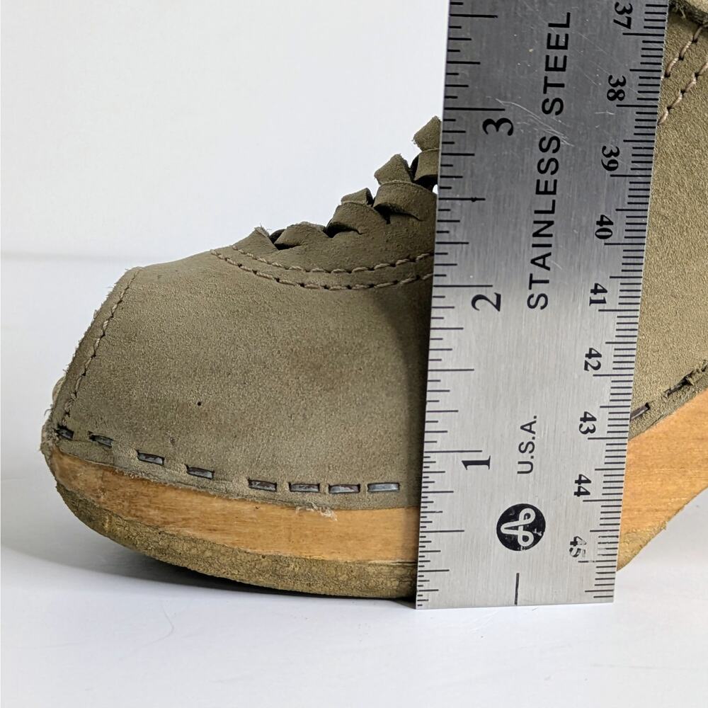 No. 6 Peep Toe Clogs 36 Tan Leather Wood Heel Strap Braided Vamp 6-6.5 - Picture 13 of 15
